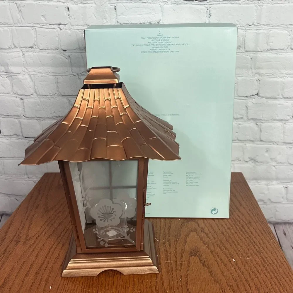Partylite Asian Persuasion Copper Pagoda Lantern Hurricane Candle Holder P8807